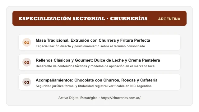 Pilares temáticos y especialización sectorial de Churrerías en Argentina